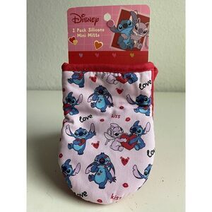 2 Pack Disney Stitch And Angel Valentine's Day Mini Oven Mitts Pink Love Kiss